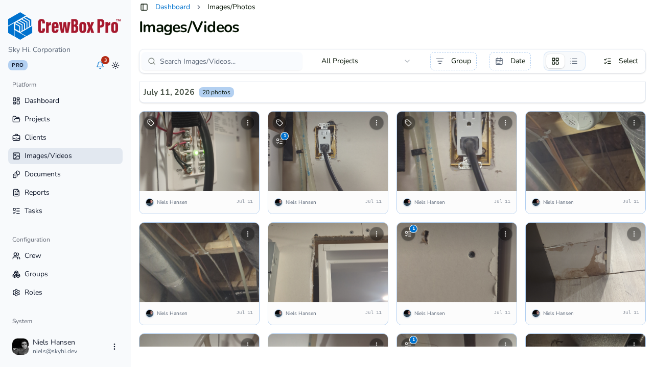 Every project photo and video in the CrewBox web console