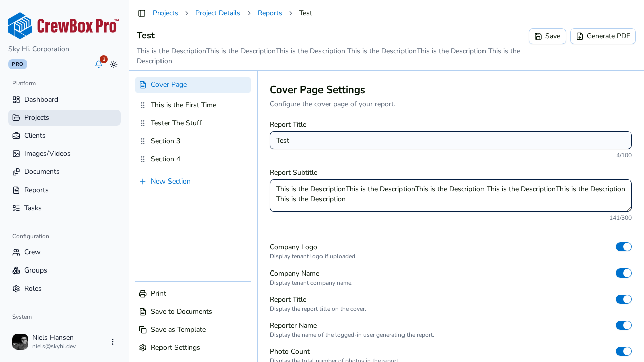 The PDF report builder in the CrewBox web console