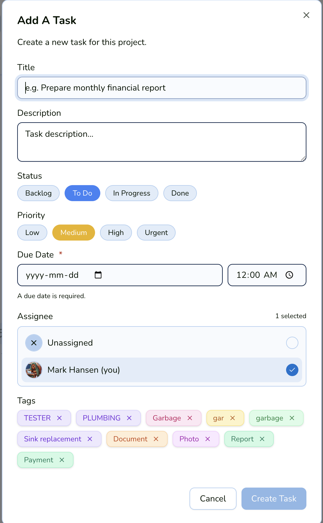 Task Creator Window