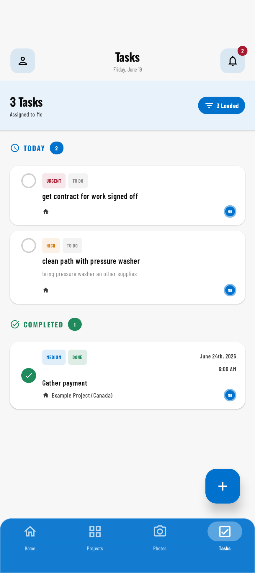 Tasks View on the Mobile App